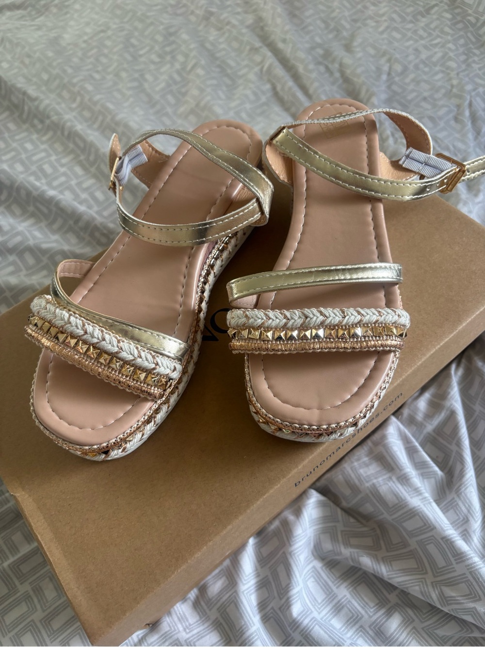 SHEIN Metallic Gold Braided Strap Sandals
